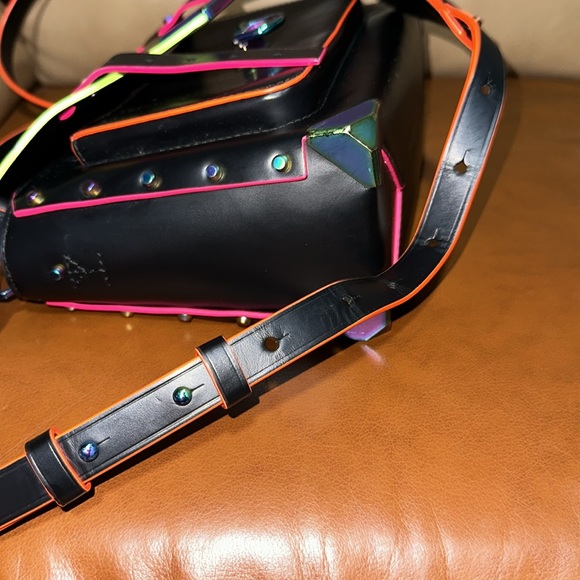 🔥🔥🔥Michael Kors Manhattan Black Leather Multicolor Top Handle Crossbody Bag - Picture 16 of 16